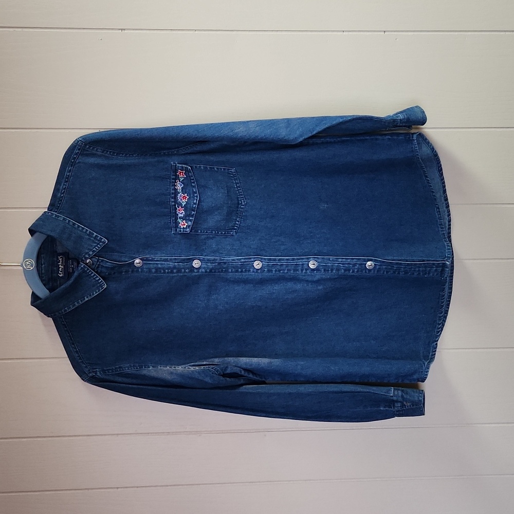 Graphics Apparel Long Sleeve Jean Button  Down Shirt